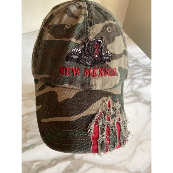 Camo Distressed New Mexico Embroidered Adjustable Baseball Cap Bear Design - Picture 2 of 6